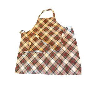 Talbots Adjustable Apron Red‎ Green Plaid 100% Cotton Kitchen Cooking Baking